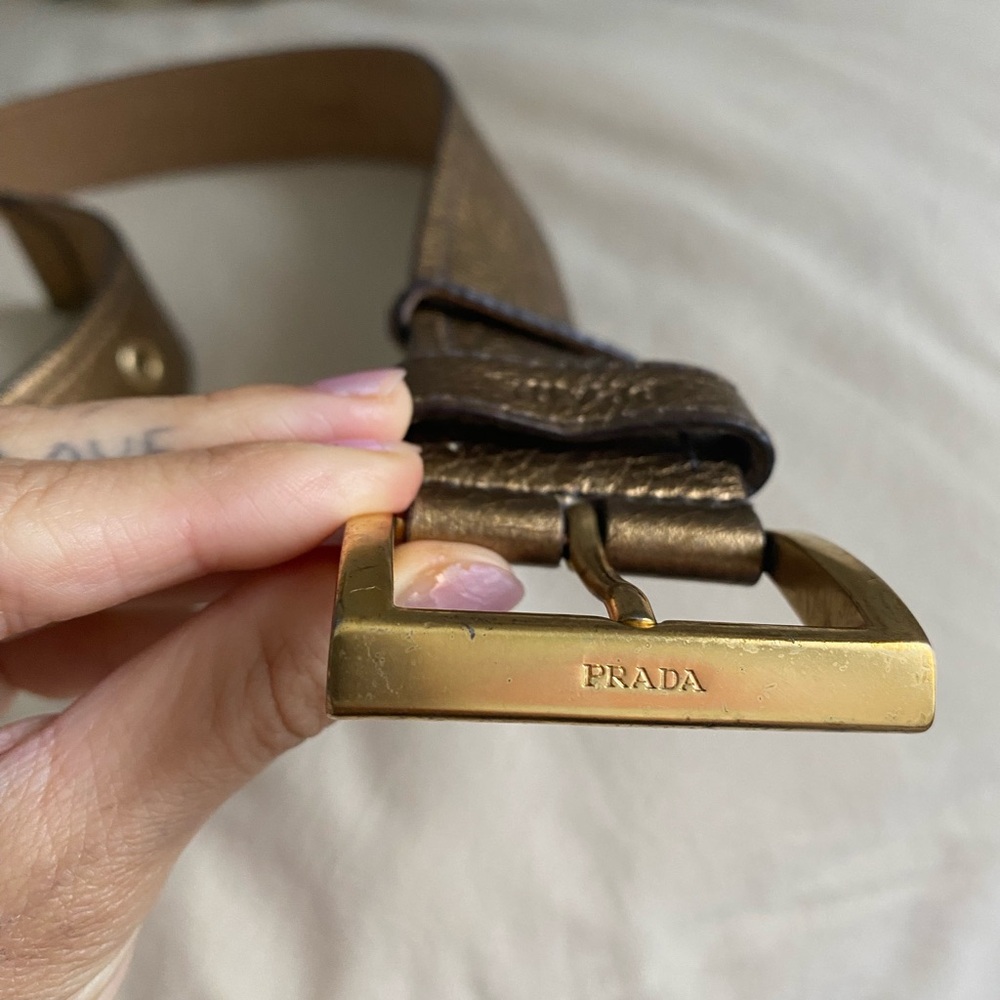 Prada Gold Leather Metallic Belt | Size 32/80 - Picture 6 of 12